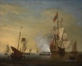 ピーター・モナミーの属性 港のシーン 帆を緩めて大砲を発砲するイギリスの船 海戦